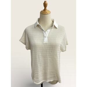 Truself Open Knit Polo with Cotton Collar, Size M